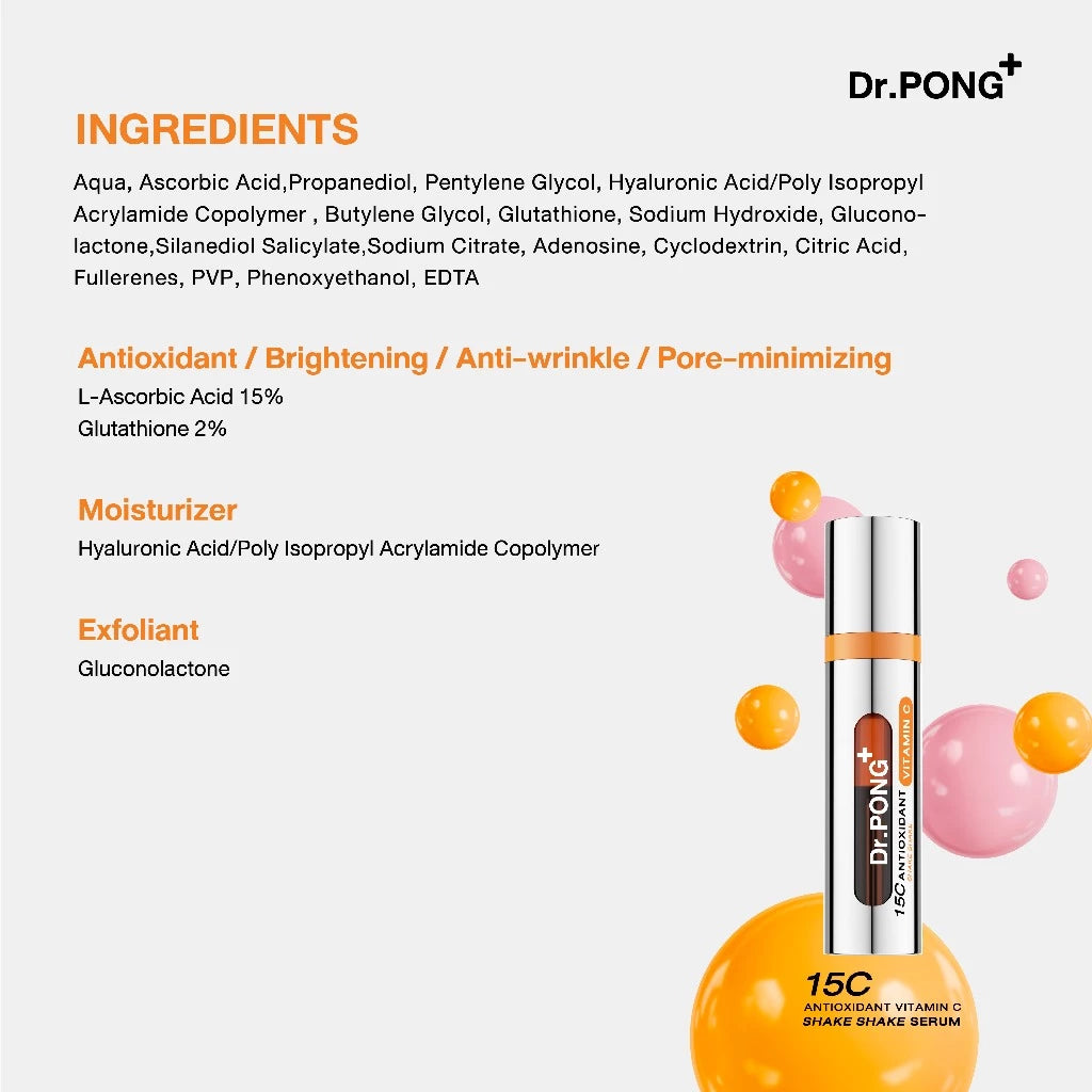 Dr.PONG 15C Antioxidant Vitamin C Shake Shake Serum – Aydınlatıcı ve Antioksidan Etkili Cilt Serumu (10 ML)