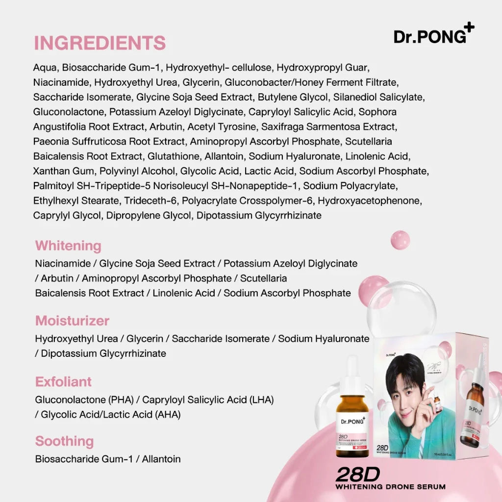 Dr.Pong 28D Whitening Drone Serum – Leke, Göz Altı Koyuluk ve Akne İzi Karşıtı Aydınlatıcı Serum (16ML)