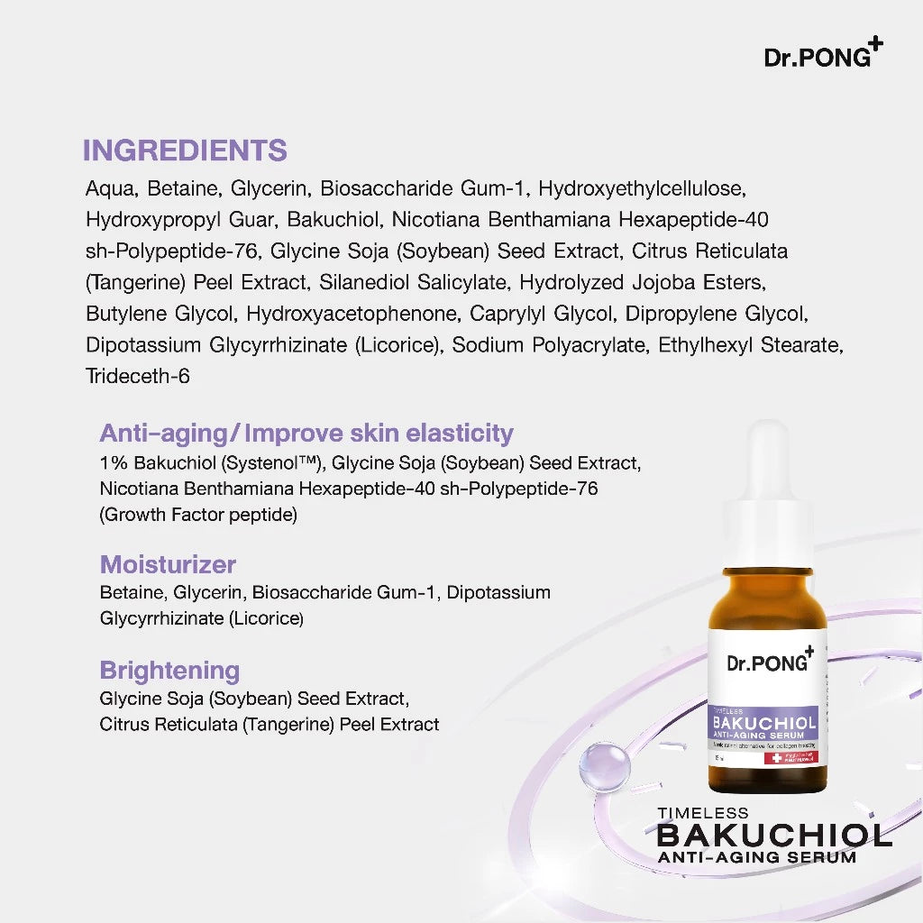 Dr.PONG Timeless Bakuchiol Serum – Anti-Aging & Kolajen Destekleyici Serum (15ML) Hassas ciltler için nazik ama etkili yaşlanma karşıtı bakım