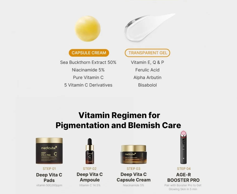 Medicube Deep Vita C Capsule Cream – 5 Türlü C Vitamini Kapsüllü Leke Karşıtı ve Aydınlatıcı Krem (55 g)