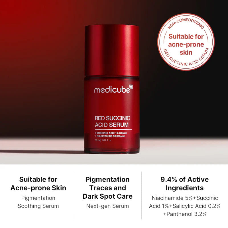 Medicube Red Succinic Acid Serum – Akne ve Leke Karşıtı Parlatıcı Süksinik Asit Serumu (30 ML)
